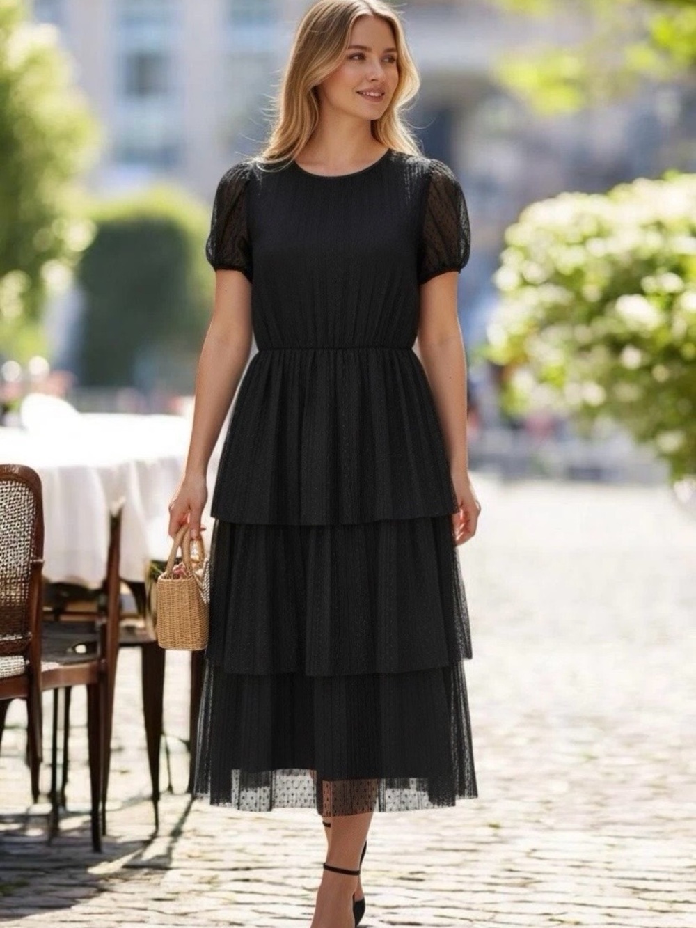 J. Crew Black Tiered Maxi Dress